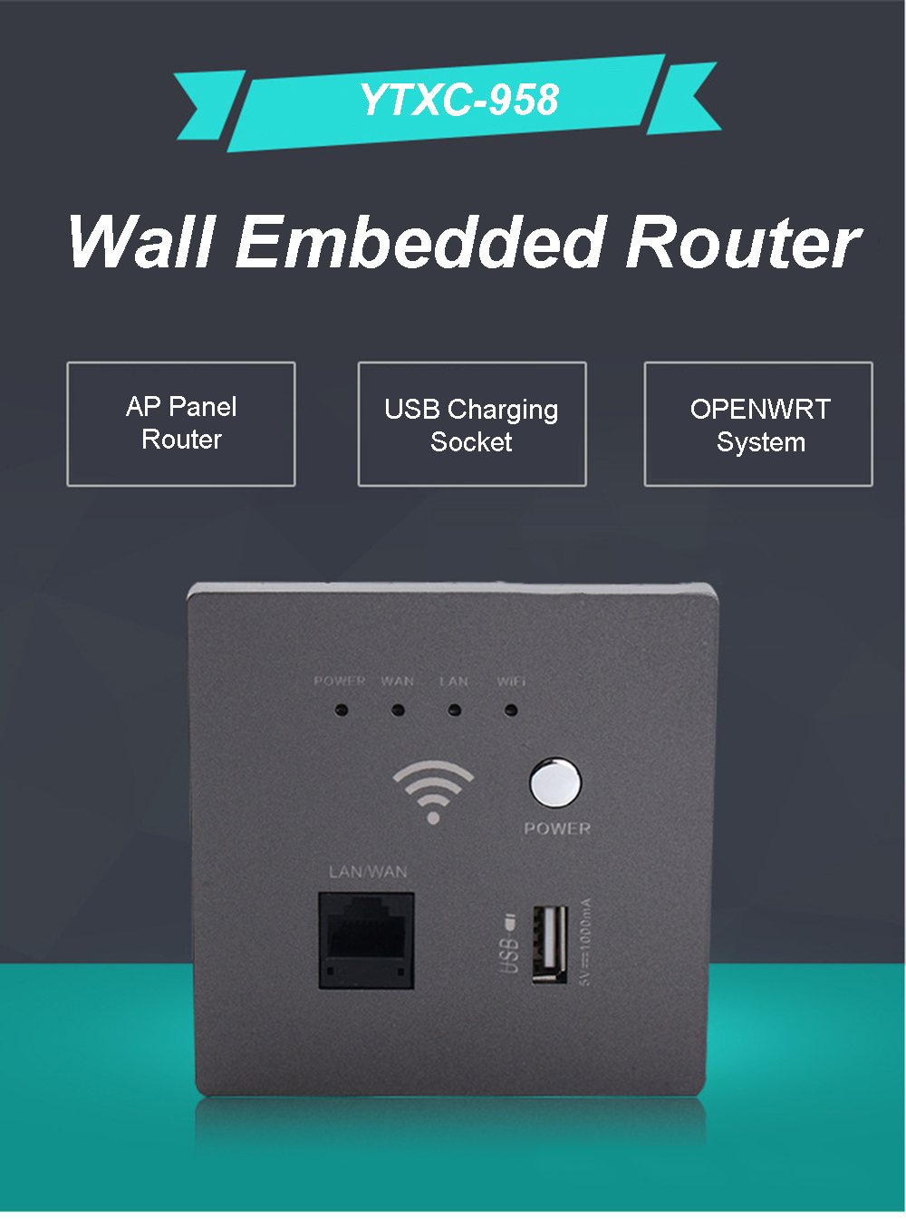 300Mbps Wall Embedded Router Wireless AP Panel Router OPENWRT System WiFi Repeater Extender USB Charging Socket for Home Use