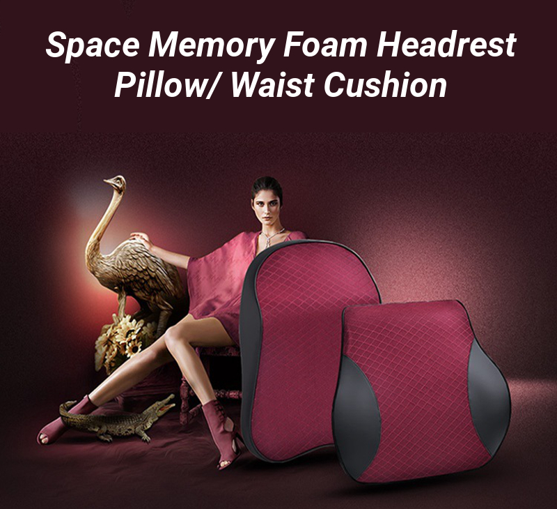 Memory Foam Car Headrest Pillow Seat Back Cushion Breathable Neck Waist Rest Support Cushion