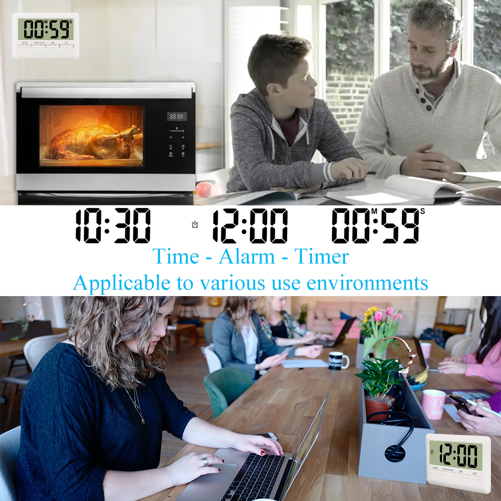 Magnetic Attraction Timer Clock for Cooking Large Screen Time Countdown Time Setting Electric Alarm Clock for Kitchen Device
