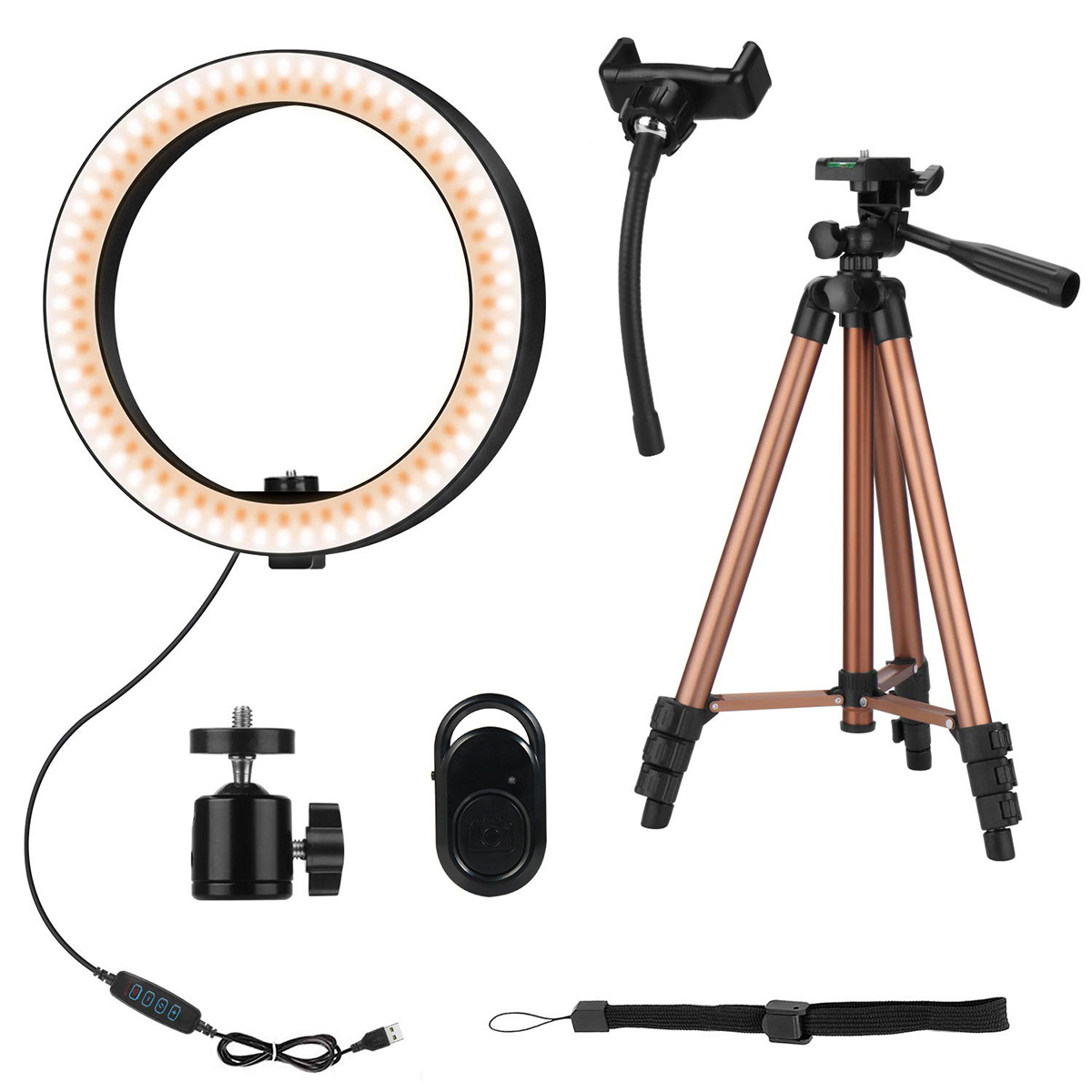 Controllable 6 inch 10 inch LED Selfie Ring Light + Tripod Stand + Phone Holder Photography YouTube Video Makeup Live Stream with Remote Shutter for iPhone Android Smart Phones