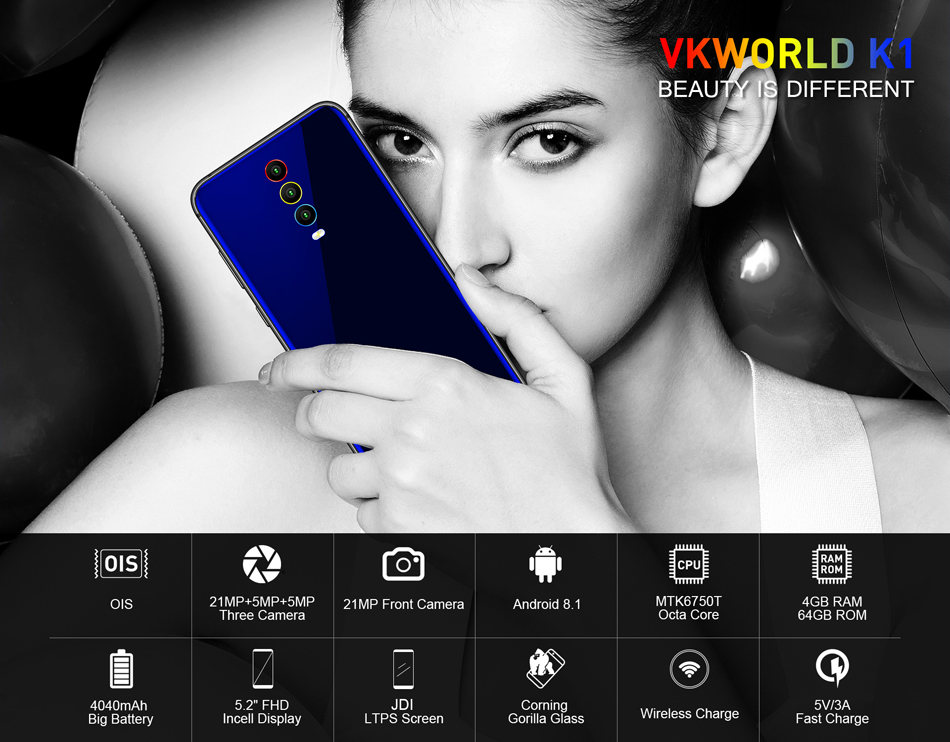vKworld K1 Global Version 5.2 Inch FHD 4040mAh Triple Rear Cameras 4GB 64GB MTK6750T 4G Smartphone