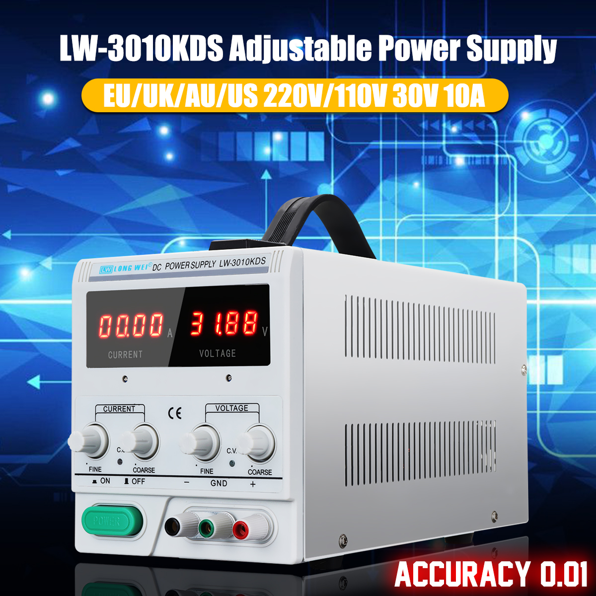 LW-3010KDS Adjustable DC Power Supply 220V/110V 0-30V 0-10A Accuracy 0.01 Dual Display EU/UK/AU/US 