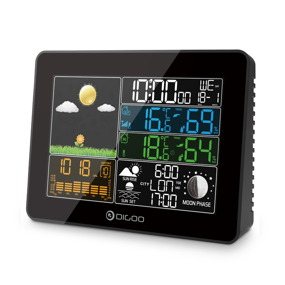 

Digoo DG-TH8868 Wireless Full-Color Screen Digital USB Outdoor Barometric Pressure Weather Station Hygrometer Thermometer Forecast Sensor Clock