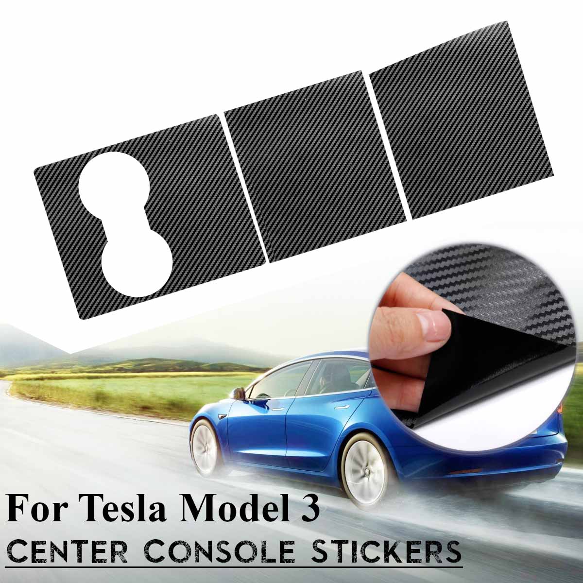 3pcs Car Center Console Decorative Trim Film Wrap PVC Stickers for Tesla Model 3