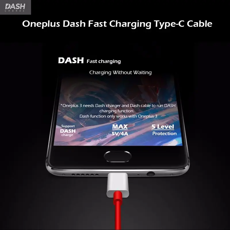 Original Oneplus 5 Dash Fast Charger Adapter Type-C Charging Cable 1M for OnePlus 5