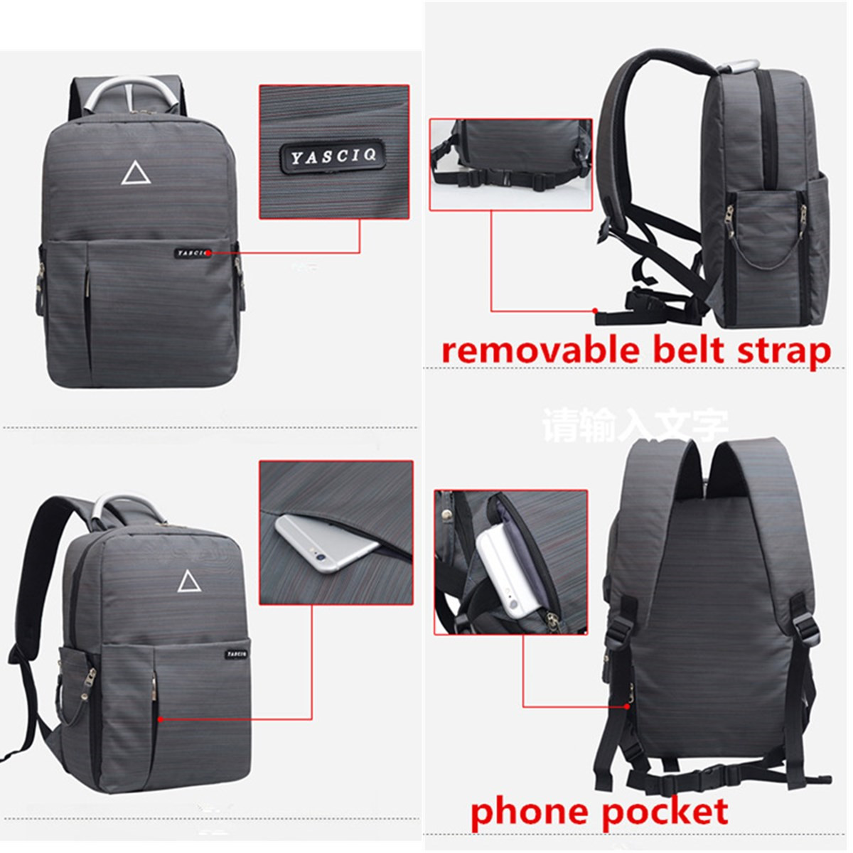 YASCIQ B-10719 USB Charging Camera Bag Backpack for DSLR Camera Lens Tripod 10