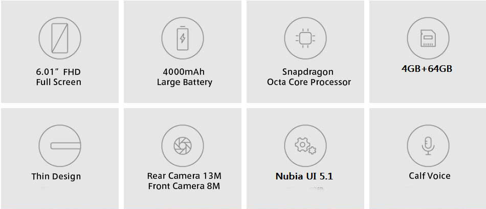 ZTE Nubia V18 6.01 inch 4GB RAM 64GB ROM Snapdragon 625 Octa core 4G Smartphone
