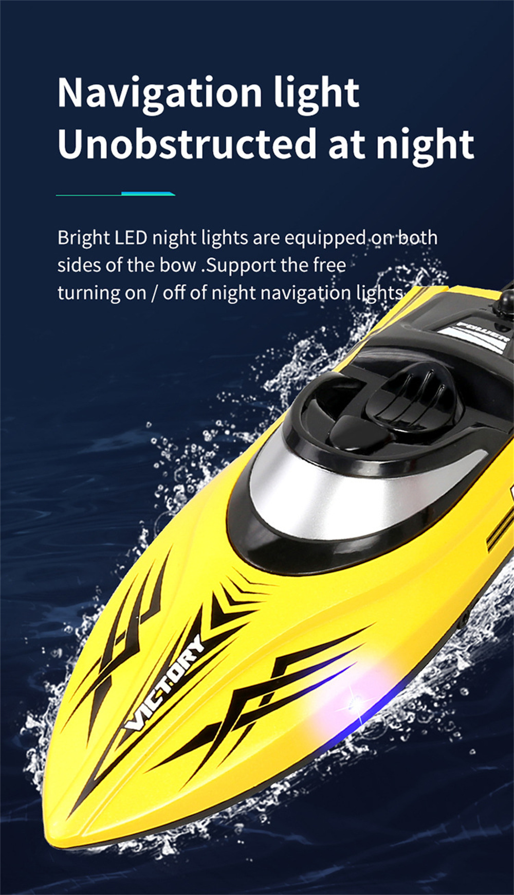 HXJRC HJ811 2.4G 4CH RC Boat High Speed LED Light Speedboat Waterproof 20km/h Electric Racing Vehicles Models Lakes Pools Remote Control Toys