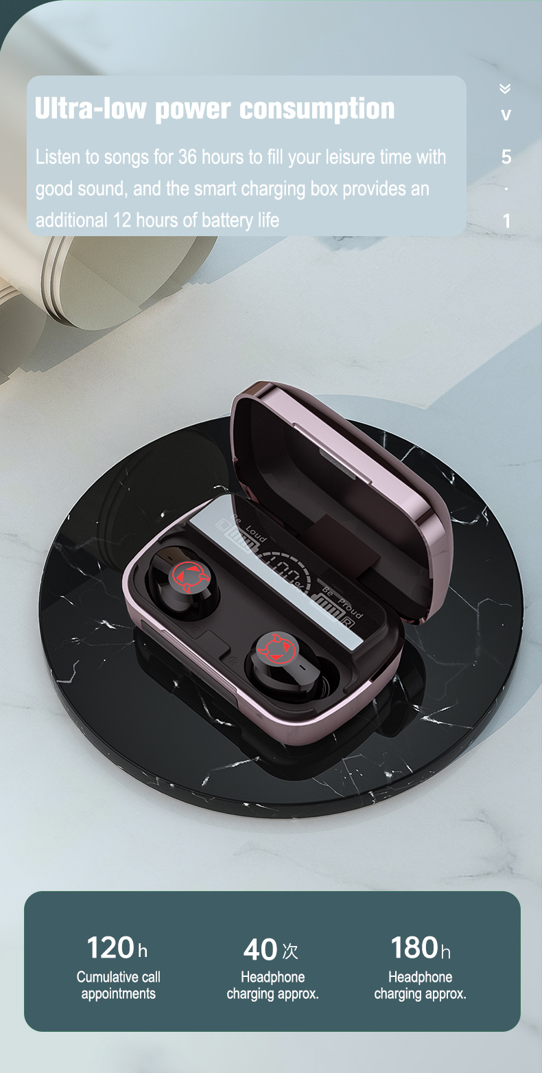 [2000mAh Battery] 2022 M23 TWS Earphone bluetooth V5.1 8mm Dynamic HiFi Sound Noise Reduction 2000mAh LED Battery Display CVC8.0 Noise Cancelling HD Calls Magnetic Charging IPX6 Waterproof Touch Control Sports Earbuds