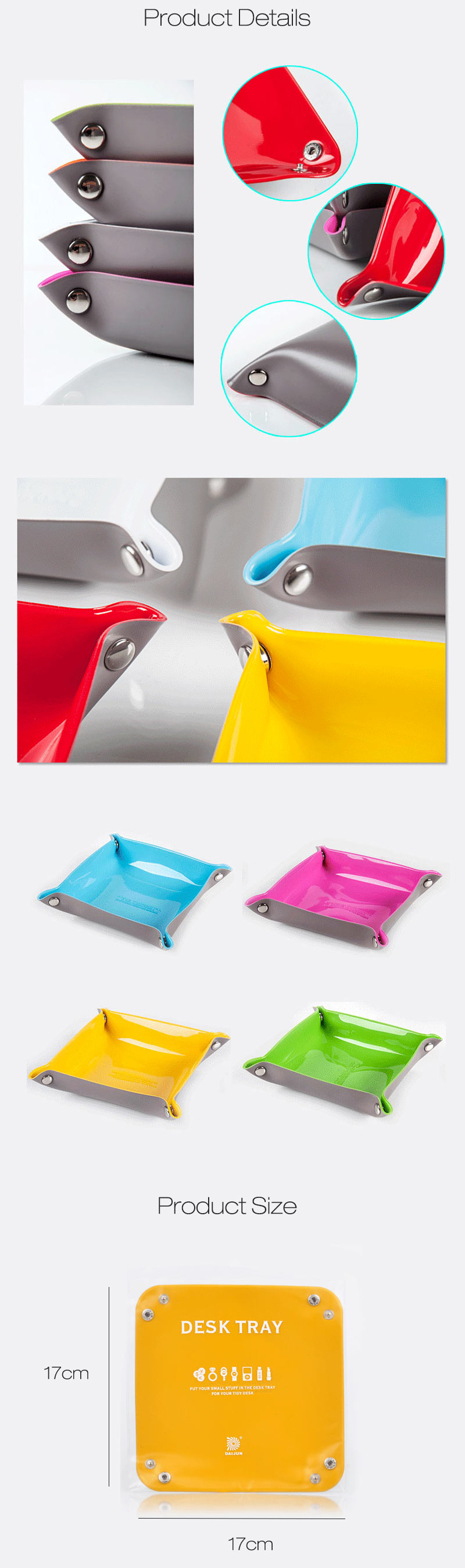 Honana HN-B50 Colorful PVC Storage Tray Keys Coins Wallet Storage Box Catchall Desk Valet Tray
