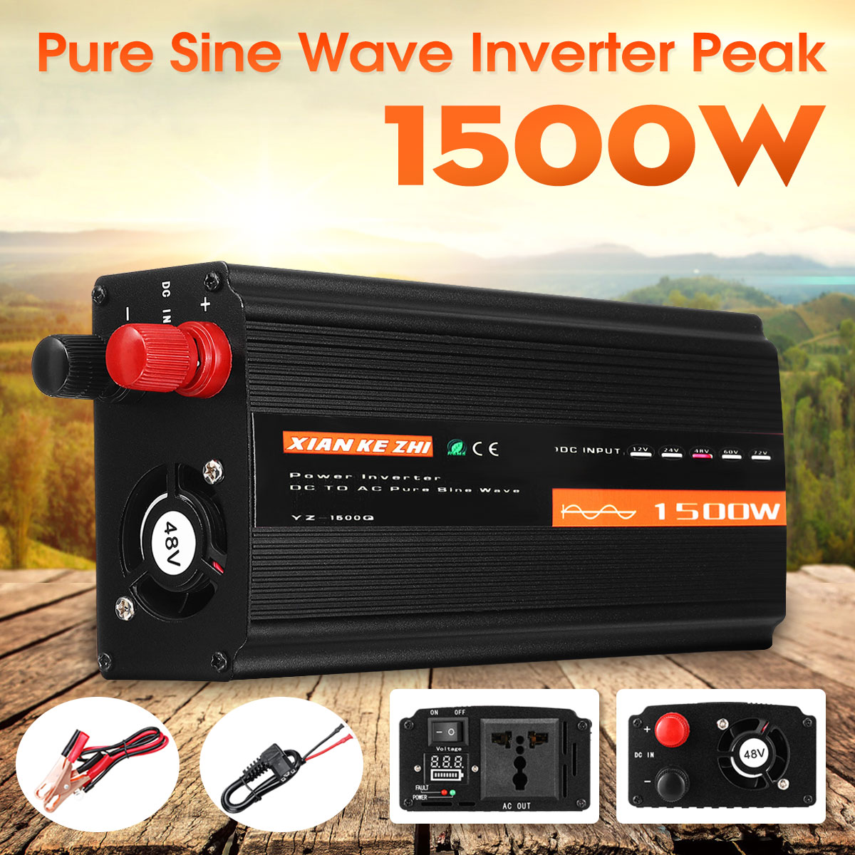 Display 1500W Intelligent Inverter 12V/24V/48V Pure Sine Wave Power Inverter