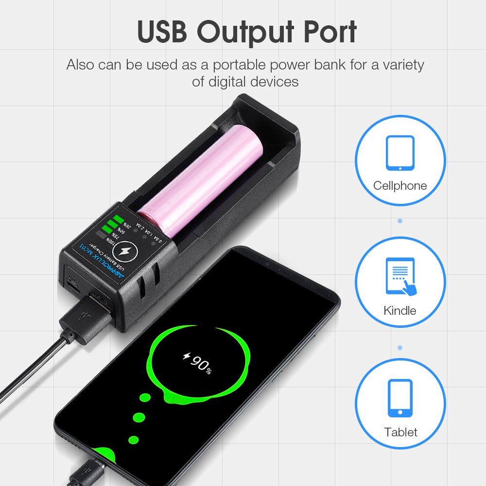 Astrolux® MC01 2 in1 USB Charging Mini Battery Charger Portable Mobile Phone Power Bank Current Optional Charger For 18650 21700 26650 14500 Li-ion Battery