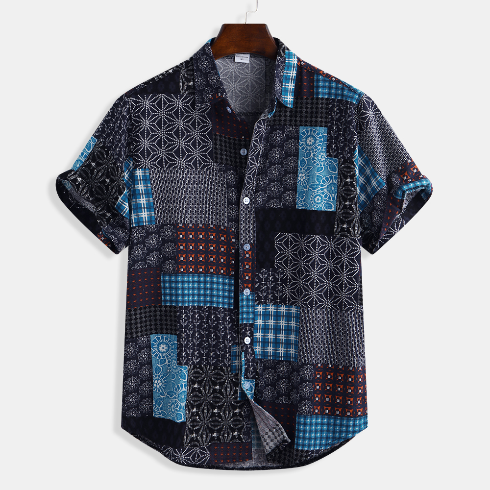 New Mens Patchwork Printing Patchwork Summer Casual Shirts – Chile Shop