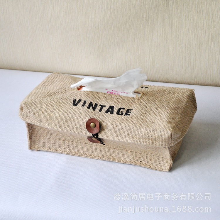 Creative Cotton And Linen Storage Supplies Car Household Paper Towel Set Tray Jute Covered Tissue Box