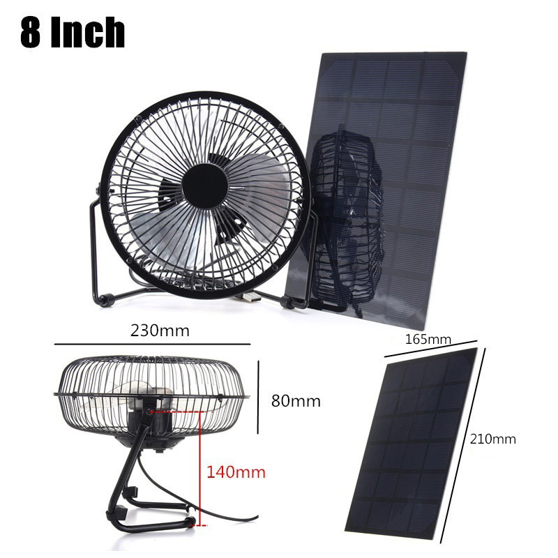 6V 6W 8 Inch Ultra-quiet USB Mini Solar Panel Fan For Outdoor Camping 14