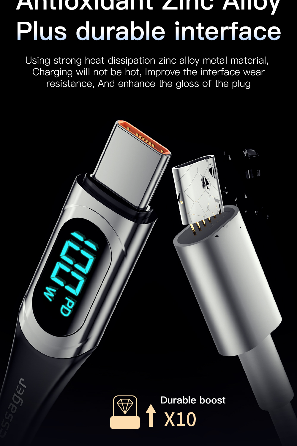 Essager PD 66W/100W Type-C To USB A/Type-C Fast Charge Digital Display Data Cable For Samsung Galaxy S22 S22 Ultra Galaxy Z Flip 4 For Xiaomi Mi 12T Redmi Note 12 Huawei P50