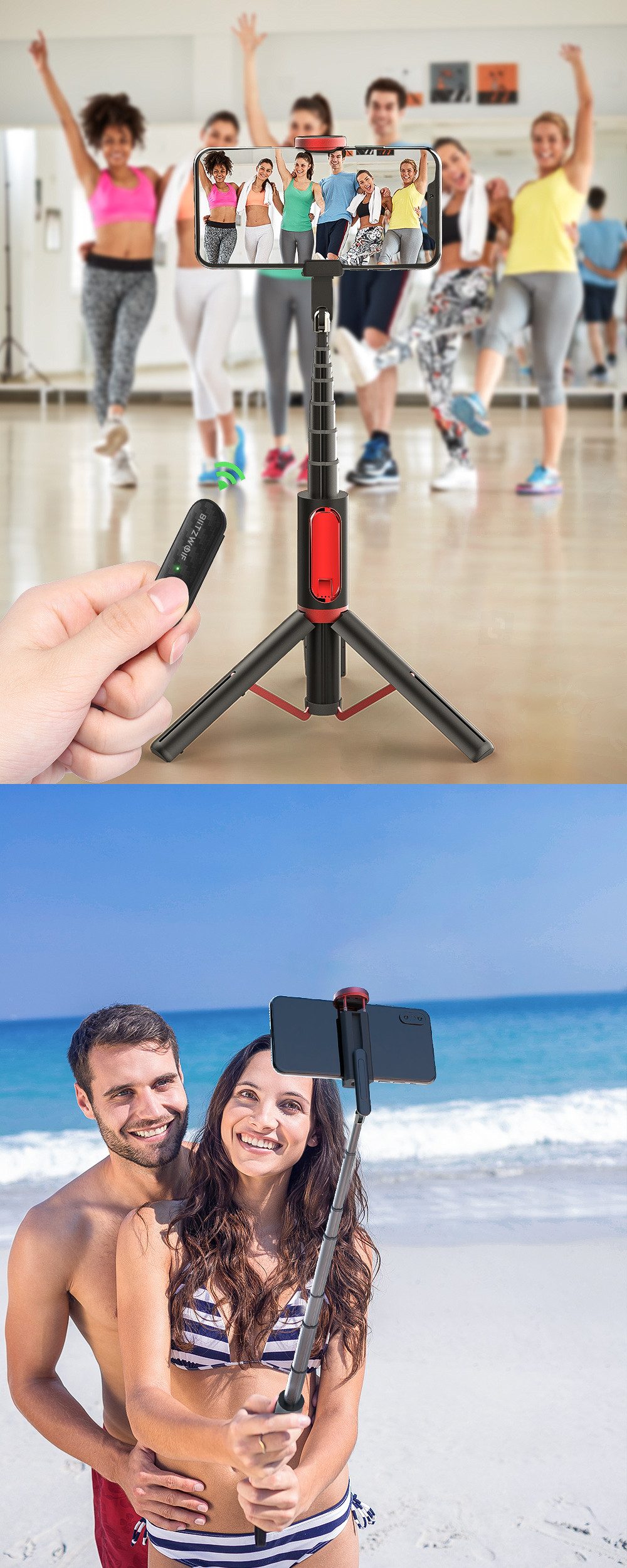 BlitzWolf® BW-BS10 All In One Portable bluetooth Selfie Stick Hidden Phone Clamp with Retractable Tripod