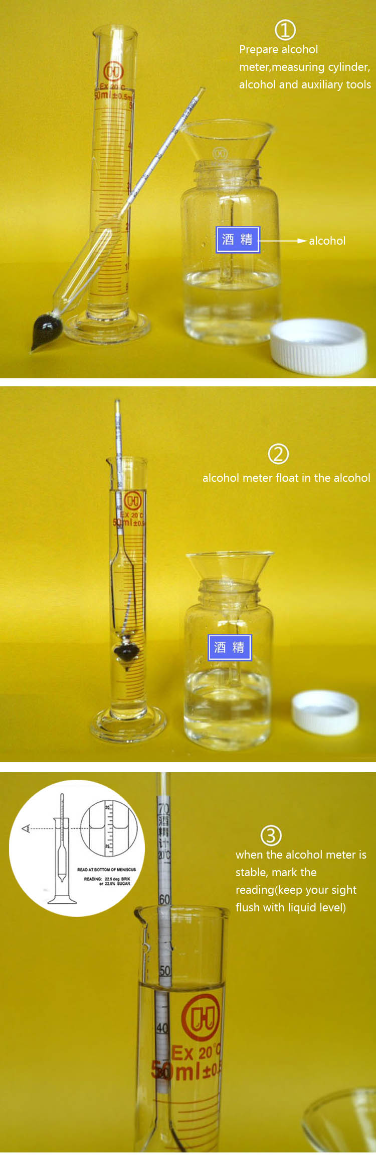 3PCS/SET Alcohol Meter Wine Measuring Instrument Vinometer Thermometer
