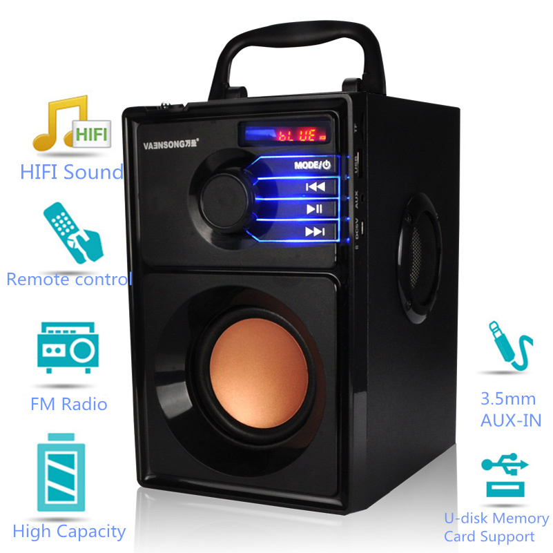 VAENSON A10 Portable Wireless Bluetooth Speaker USB Column MP3 Play FM Radio Stereo Subwoofer 8