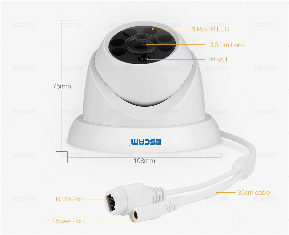 ESCAM QH001 ONVIF H.265 1080P P2P IR Dome IP Camera Motion Detection with Smart Analysis Function 85