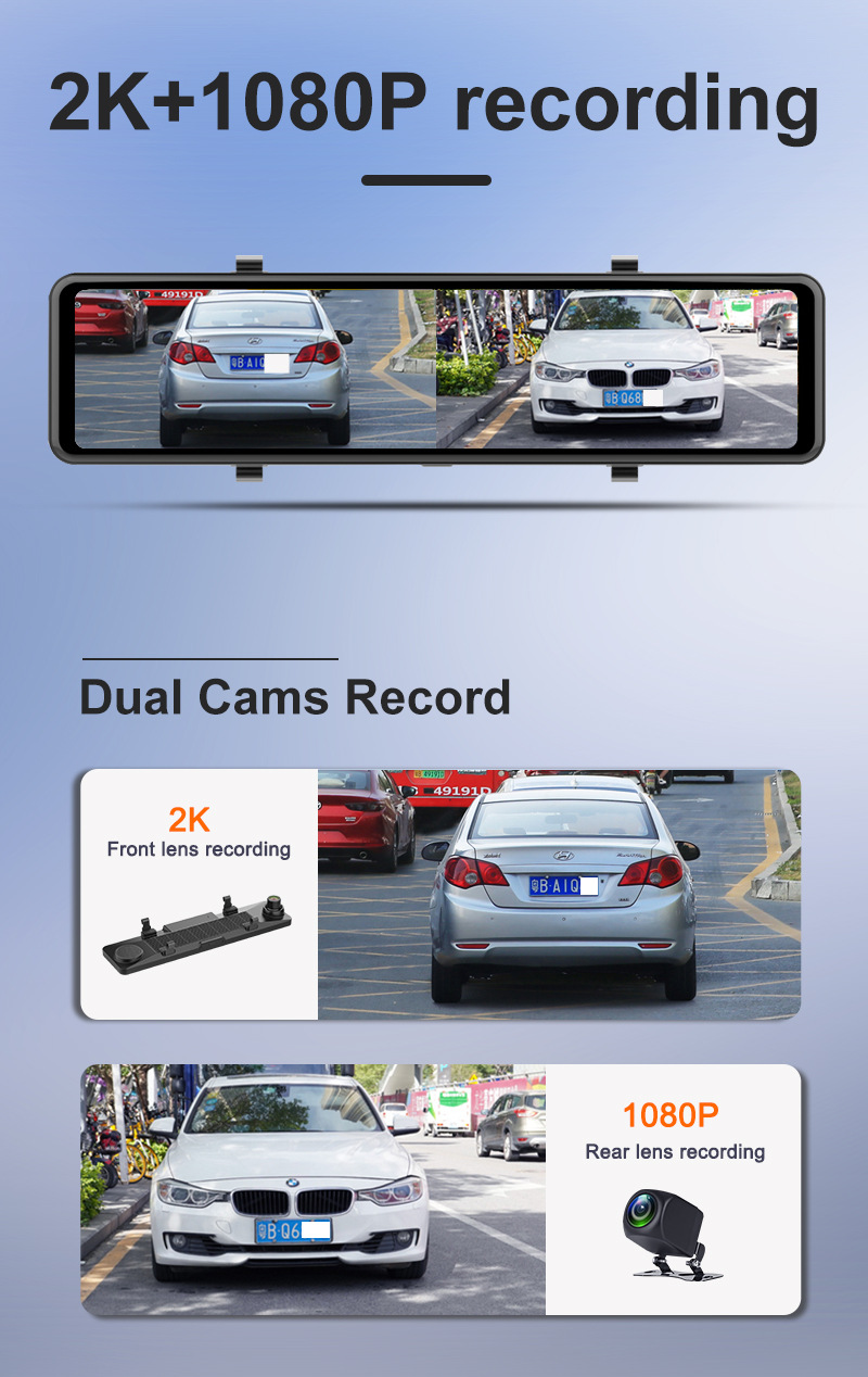 CP06 11.26 Inch 2K+1080P Dash Cam Car DVR Carplay Android AUTO WIFI bluetooth Voice Control Streaming Media Rearview Mirror