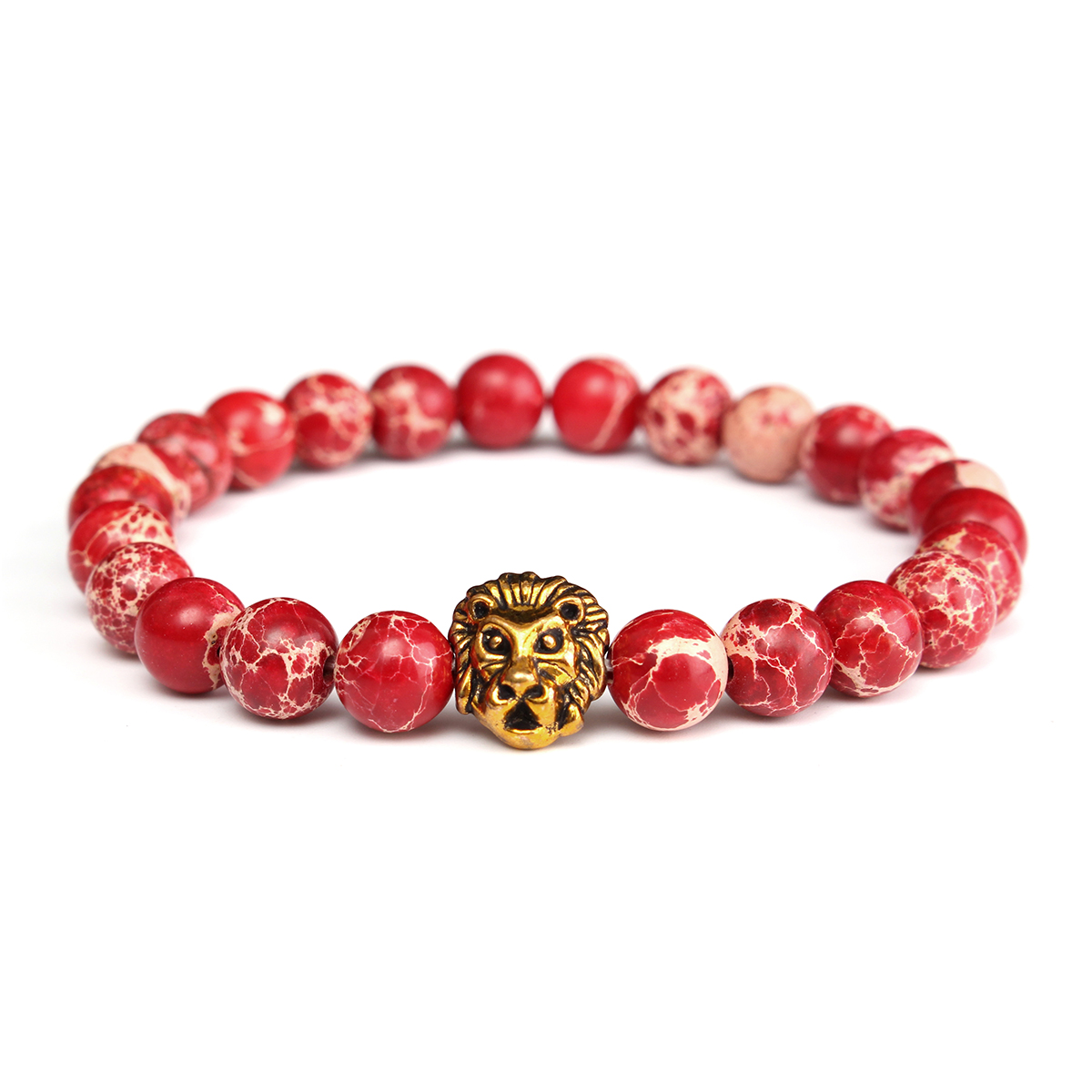 

Red Sea Sediment Stone Lion Head Beads Bracelet Elastic Bangle Chain