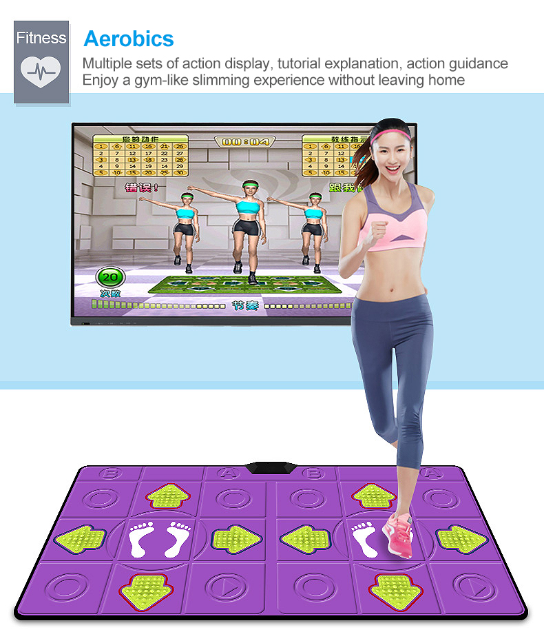 Dual Player Wired Dancing Mat Pad Computer TV Slimming Dance Blanket with Two Somatosensory Gamepad Colored Lights Version