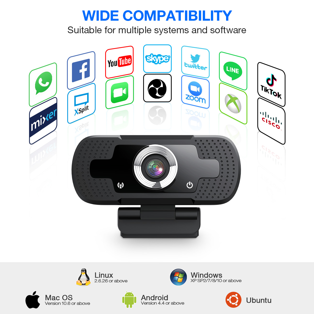 SAWAKE 1080P HD Webcam Auto-Focus 30FPS USB Wired Foldable Computer Camera with Built-in Microphone