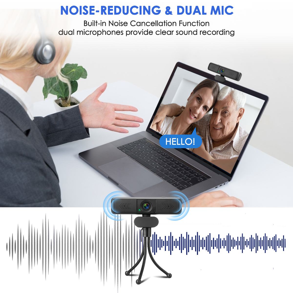 MECO ELE 2K HD 1440P Webcam Auto-Focus Light Correction Built-in Stereo Microphone Wired USB Computer Cam Camera with Tripod Len Cap