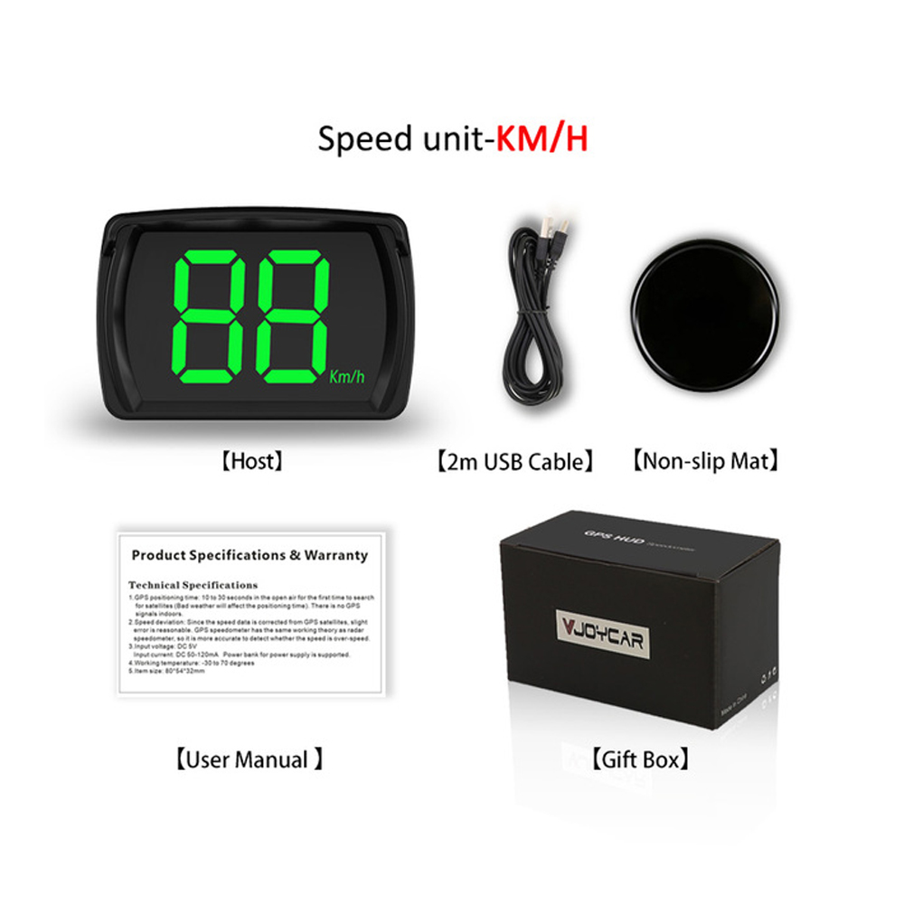 Car GPS HUD Digital Speedometer KMH MPH Big Fonts Green Light Car HUD Head Up Display for All Cars