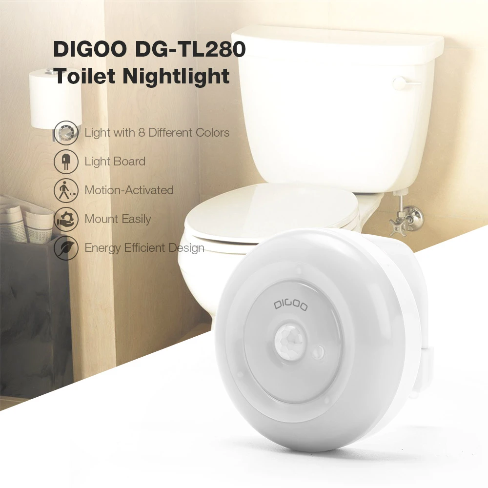 [2019 Third Digoo Carnival] Digoo DG-TL280 8-Colors Motion Activated Sensor LED Toilet Night Light PIR Light Detection with Surface Light