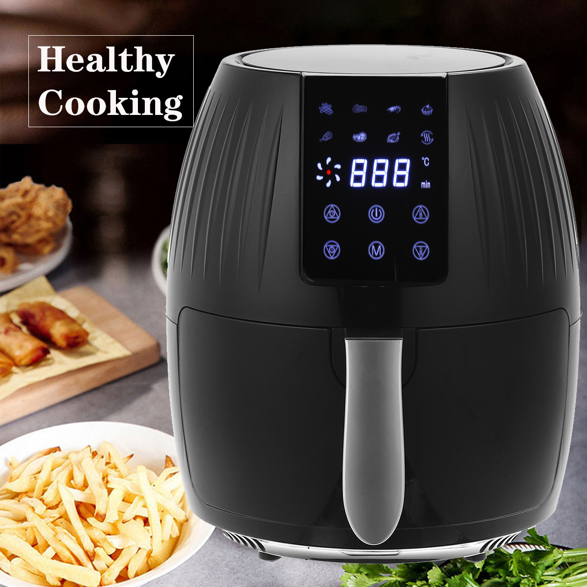 1300W Electric Hot Air Fryers Oven Oilless Cooker 5.5L Large Capacity Touch Screen 360° Cycle Heating  with Non Stick Pot Liner