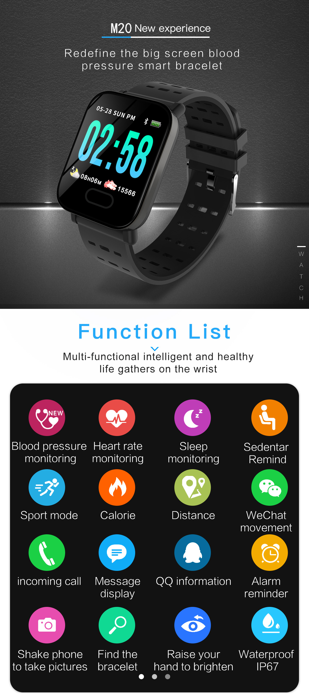 Bakeey M20 1.3' Big Screen Real Time HR Blood Oxygen Pressure Monitor Long Standby Sport Smart Watch 9