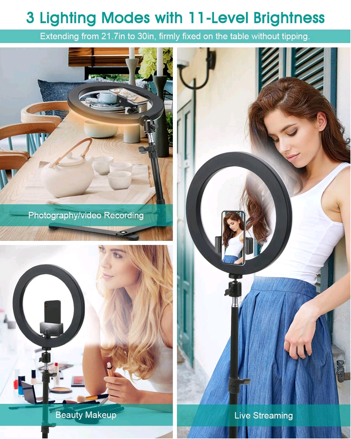 ELEGIANT EGL-05 10 inch Ring Light 3 Light Modes 11-Level Brightness Adjustable Fill light Lamp with Phone Clip Trapezoidal Stand for iPhone 13 POCO X3 F3