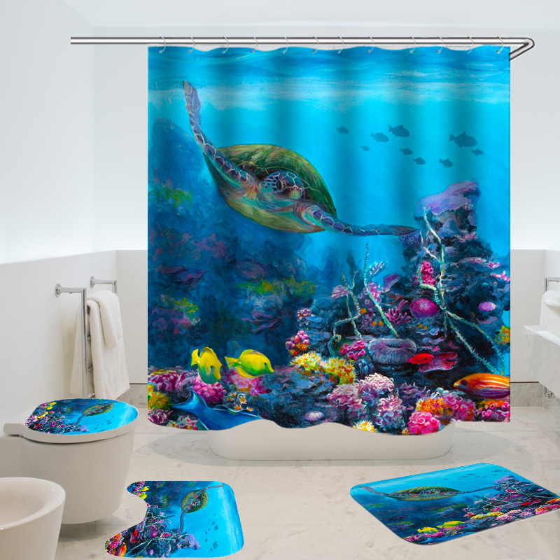 Sea Turtle Waterproof Shower Curtain, Under The Sea Shower Curtain