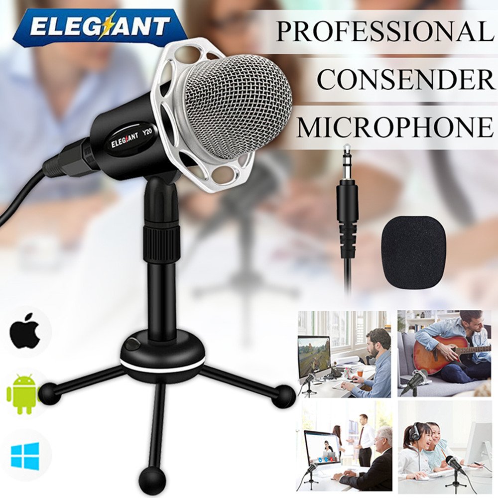 ELEGIANT 3.5mm Condenser Microphone Home Studio Portable Microphone for PC Computer Phone 