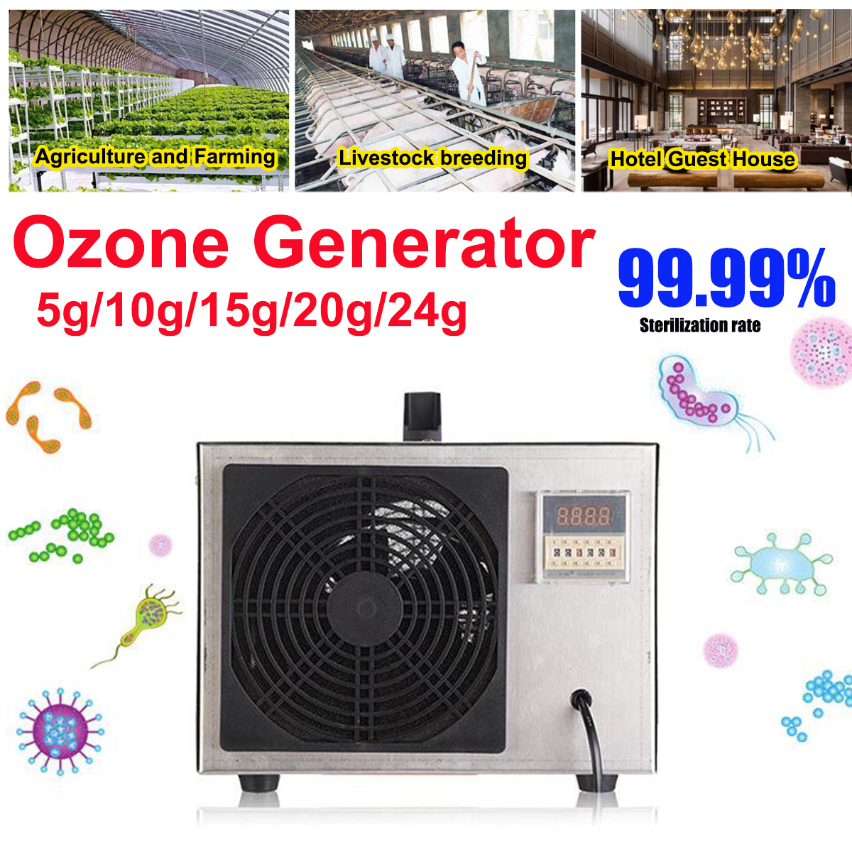 5g/10g/15g/20g/24g Ozone Generator Sterilization Machine Ozone Deodorization Ammonia Removal for Farm Pasture