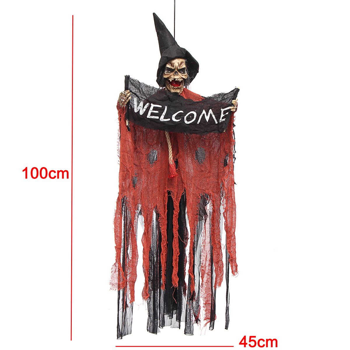 Halloween Tools Scary Welcome Sign Hanging Skeleton Voice Lights Eyes for Halloween Decorations