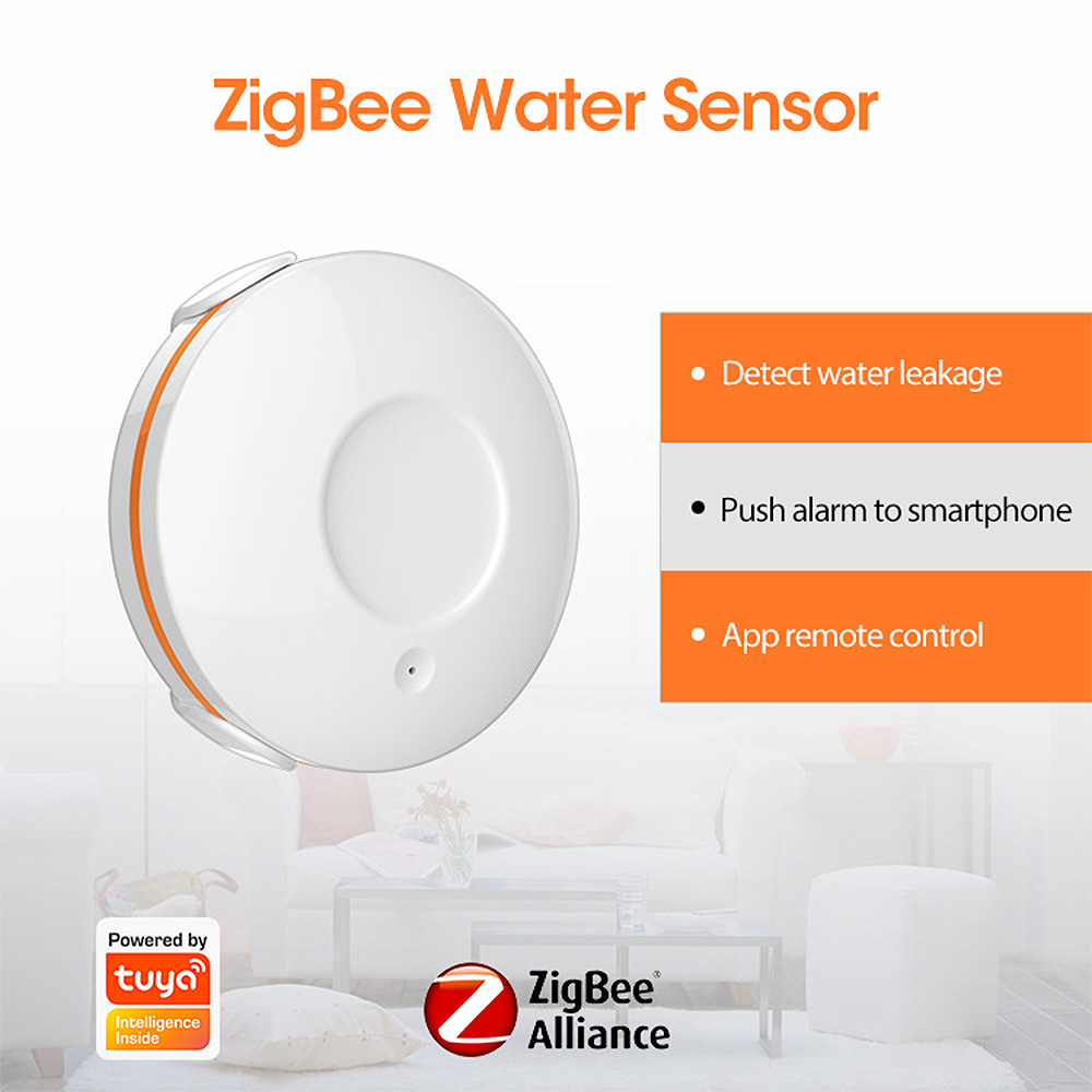 NEO Tuya Zigbe Smart Water Flood Sensor Wireless Remote APP Alarm Push Control IP66 Waterproof Leakage Detection Alarm System Work with Zigbe Gateway Alexa & Google Home