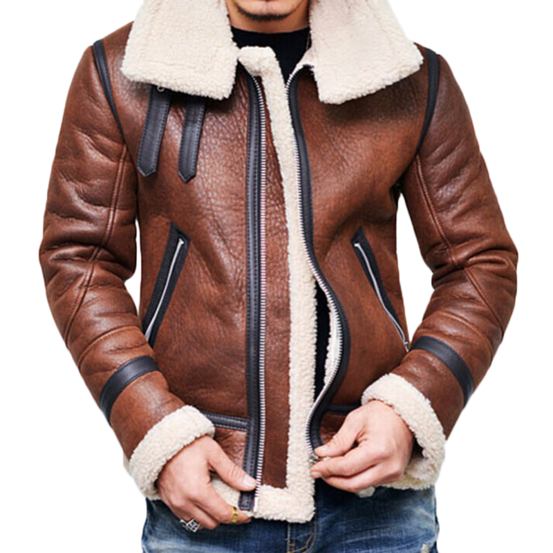 New Mens Faux Leather Jacket Fleece Lining Warm Shearling Coat – Chile Shop