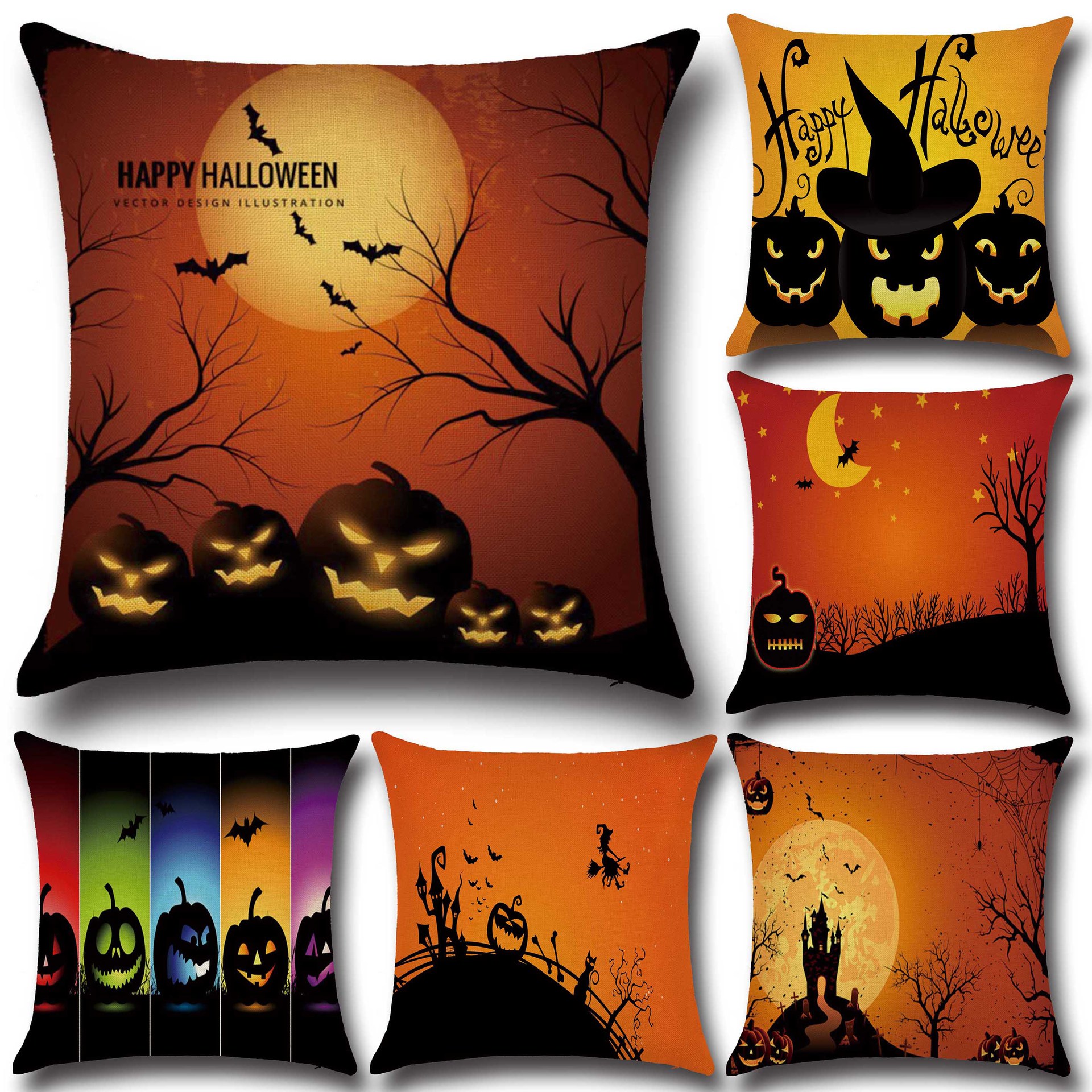 

Halloween Terror Pumpkin Pattern Pillowcase Cotton Linen Throw Pillow Cushion Cover Seat Home Decoration Sofa Decor