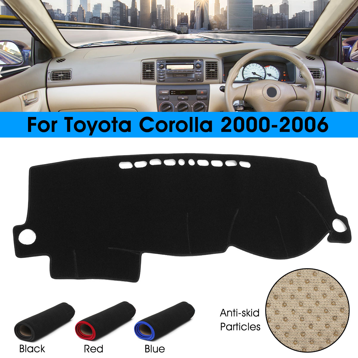 JenNiFer 134cm Polyester Non-Slip Car Dash Mat Dashboard Cover Pad for Toyota Corolla 2000-2006 Black 