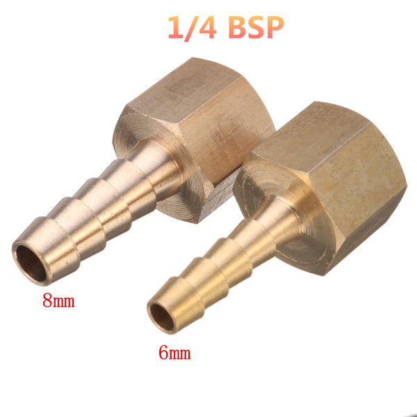 1/4 Inch BSP Female Hose Tails 10 Bar to 6mm/8mm Tube For Pressure Gauges Hoses Brass
