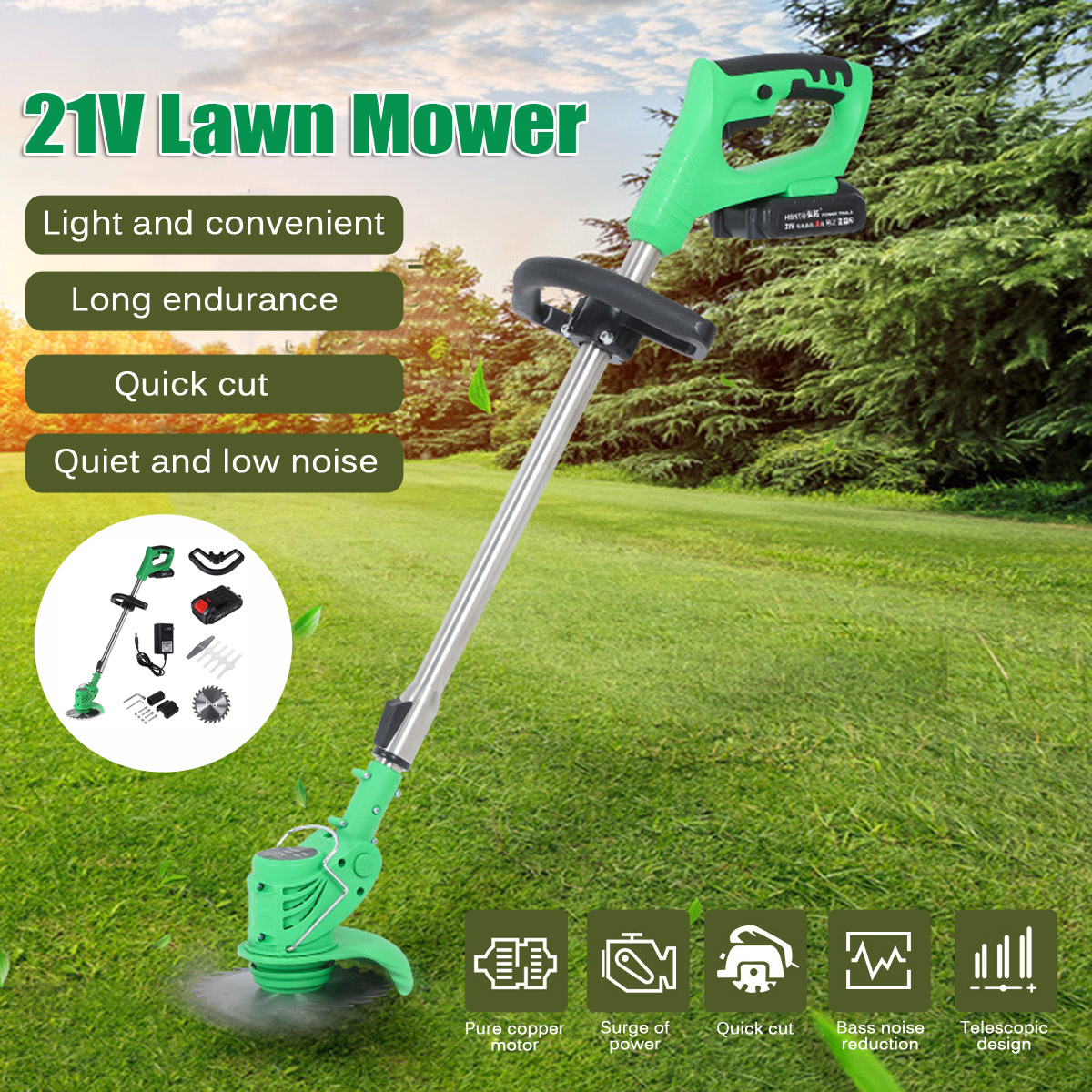 21V 650W  Small Grass Trimmer Lawn Mower Electric Garden Grass Trimmer