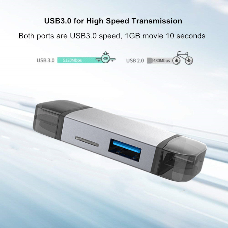 Type-C USB3.0 Micro USB Multifunctional 6 in 1 Multi-Card Reader TF Card OTG Reader with HUB for Tablet Smartphone
