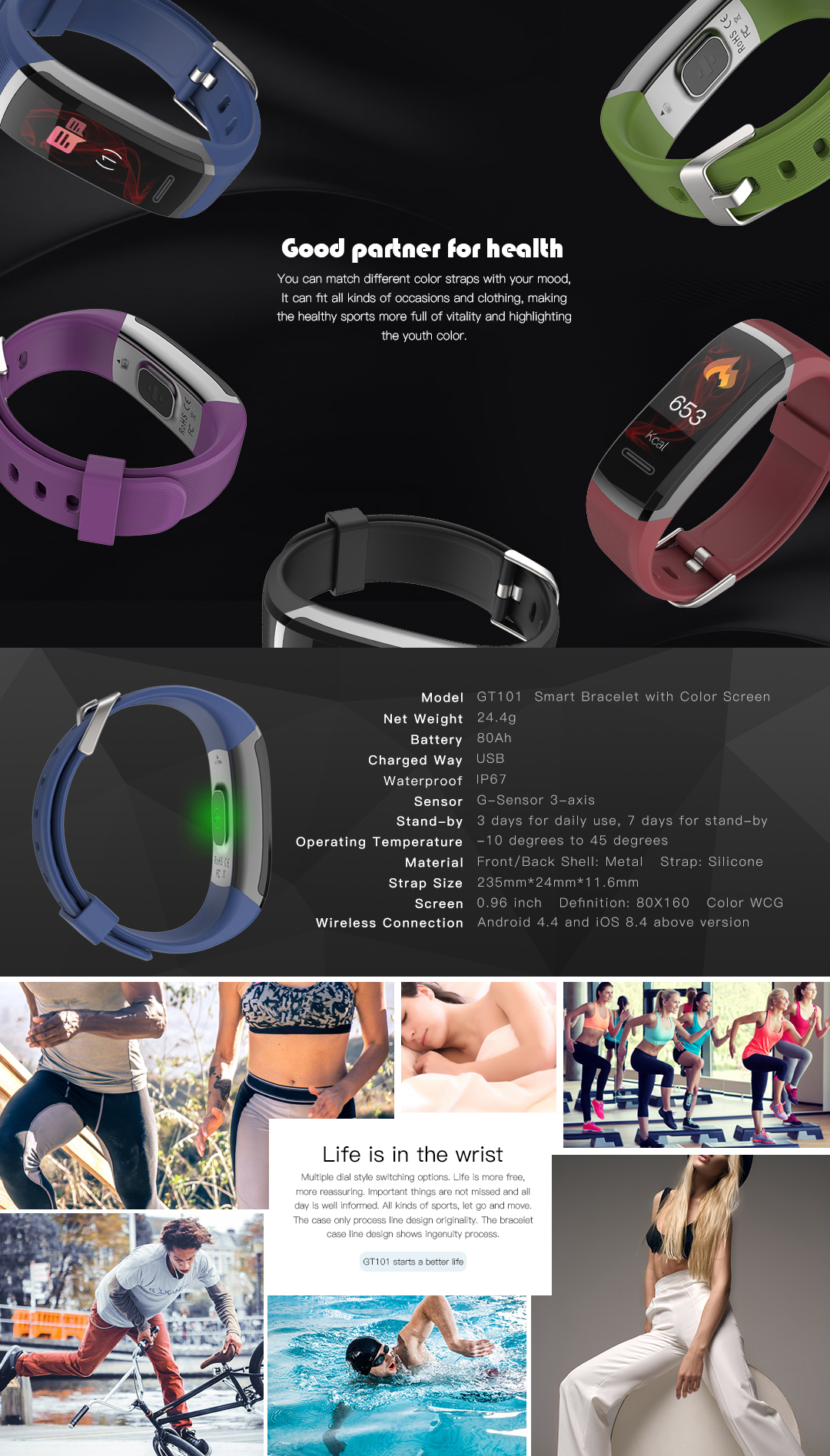 Bakeey GT101 0.96inch Color Screen Heart Rate Monitor Fitness Tracker bluetooth Smart Wristband
