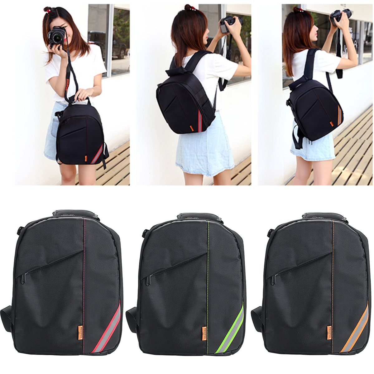 Waterproof Shoulder Bag Backpack Rucksack With Reflective Stripe For DSLR Camera 9