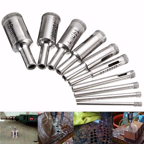 

10pcs 3-18mm Diamond Coated Hole Saw Drill Bit for Glass Ceramic Marble Tile