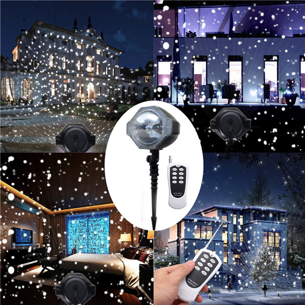 8W Snow Falling Moving Remote Control LED Projector Stage Light Christmas Outddor Garden Party Lamp 