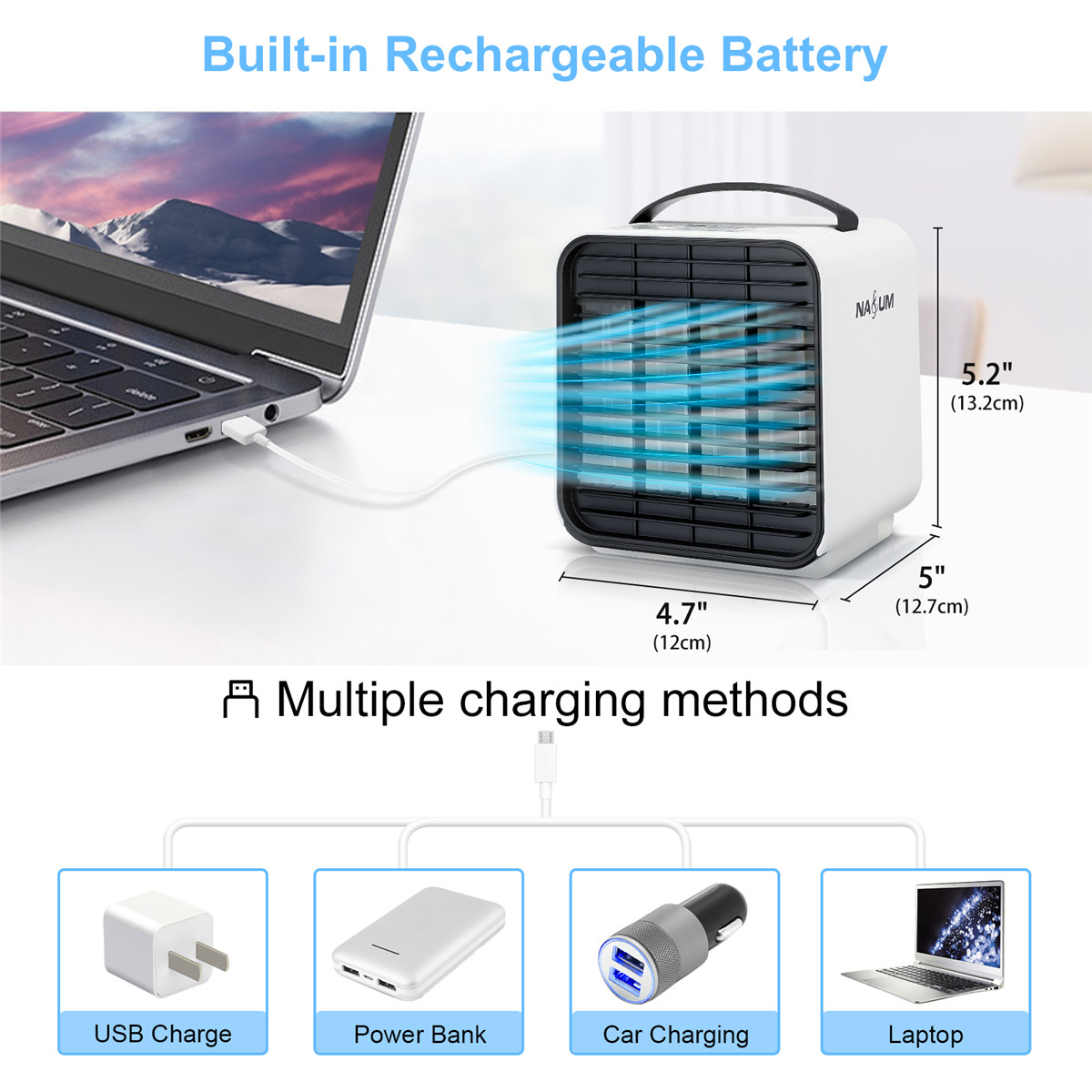 4-in-1 Mini Air Cooler Portable USB Air-Conditioning 2000mAh Cooling Fan 3 Wind Speed Adjustment Night Light for Home Office